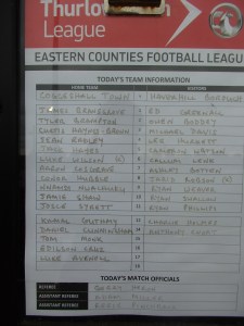 Coggeshal Town Fc v Haverhill Borough team sheet